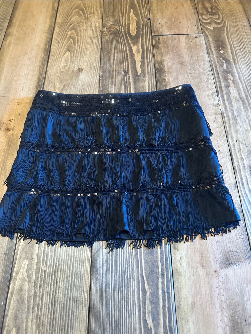 xxi Black Sequined Tiered Fringed Mini Skirt